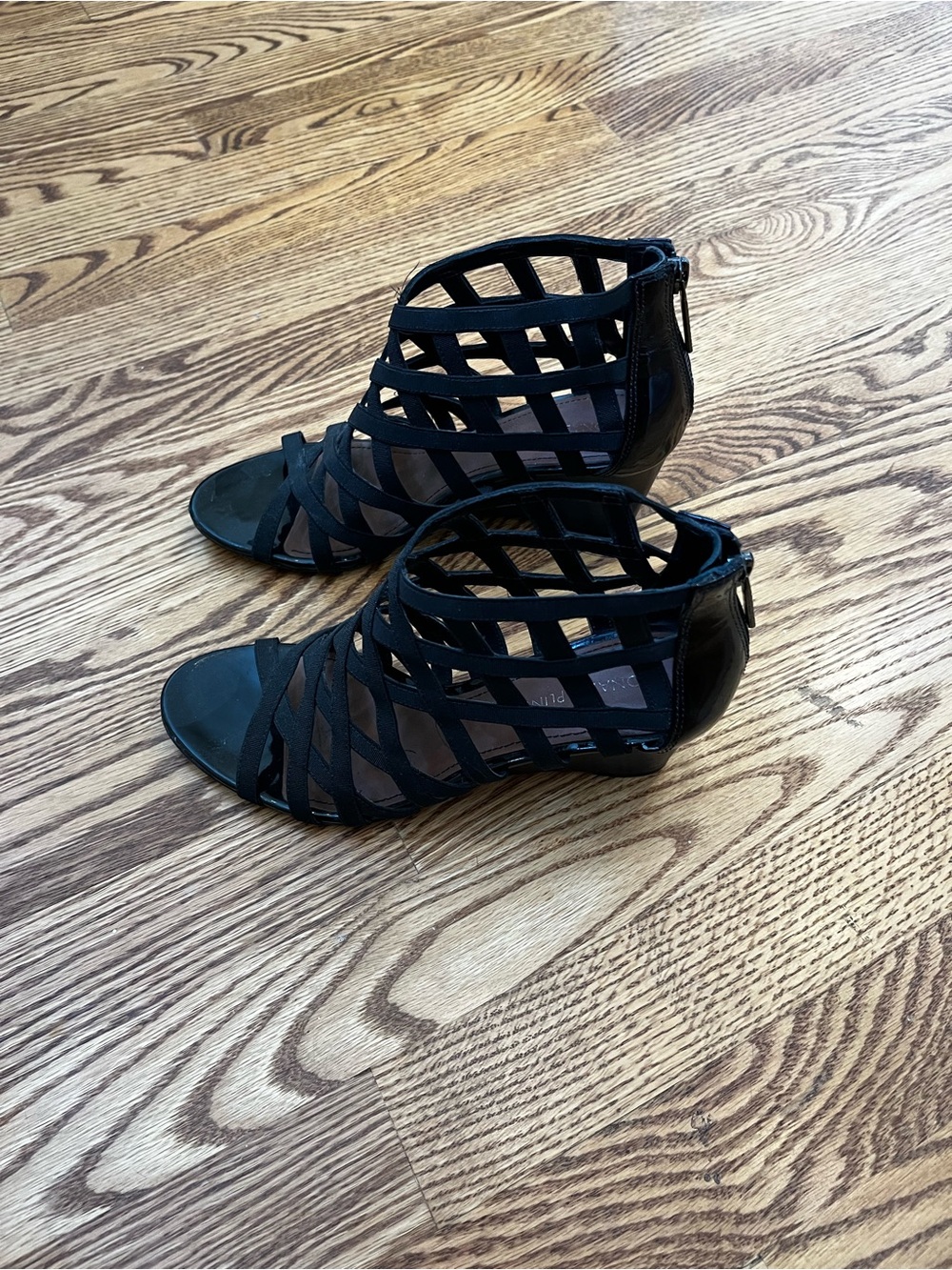Donald J. Pliner Black Strappy Cage Sandals with Back Zip